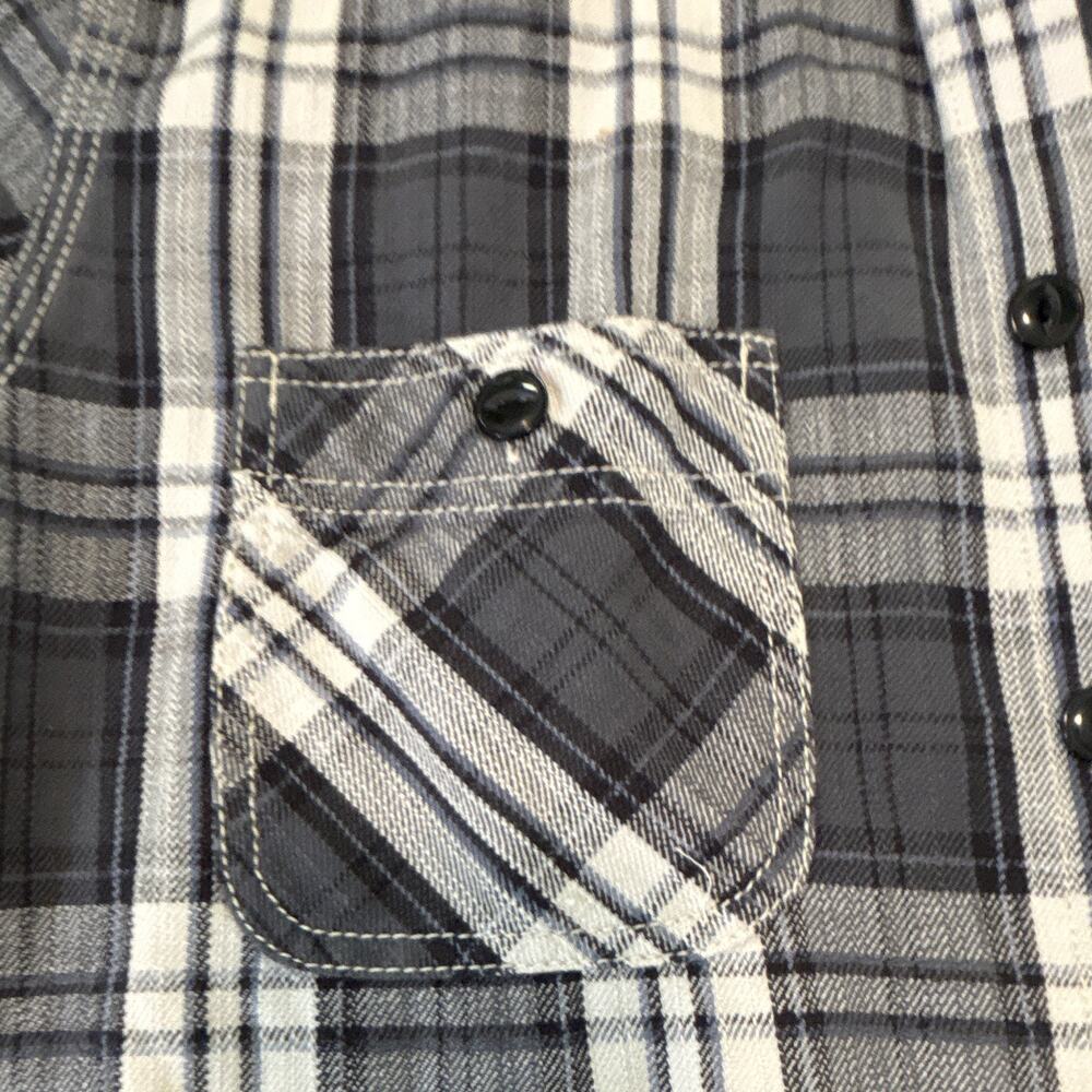 shirts by AG Men's Shirt M Gray White Plaid Flannel Long Sleeve Point Collar - Picture 5 of 7